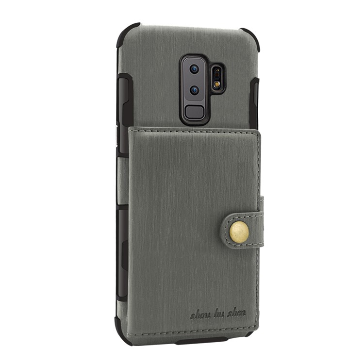 SHOUHUSHEN for Samsung Galaxy S9 Plus G965 Brushed Card Slots PU Leather Coated Plastic Case - Grey-1