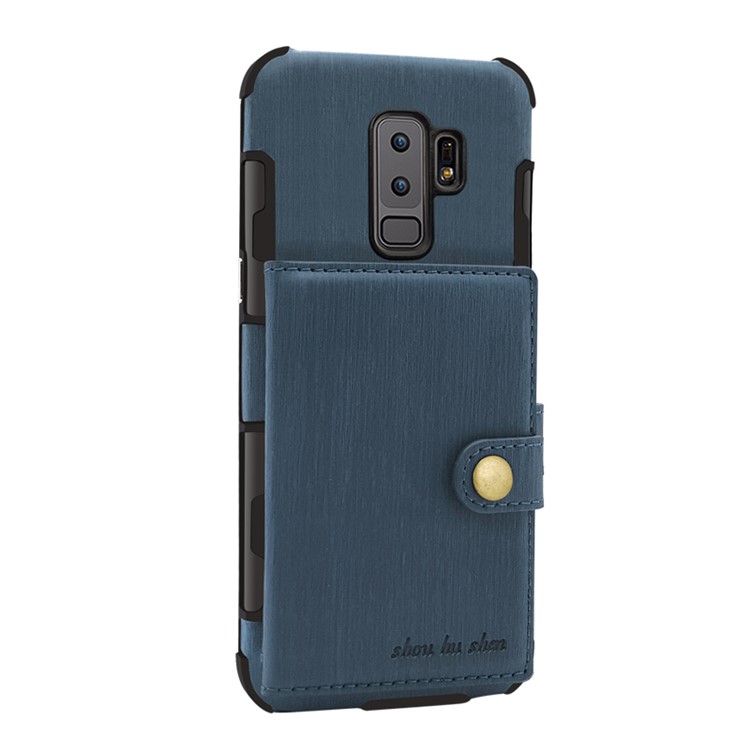 SHOUHUSHEN for Samsung Galaxy S9 Plus G965 Brushed Card Slots PU Leather Coated PC Mobile Cover - Blue-1