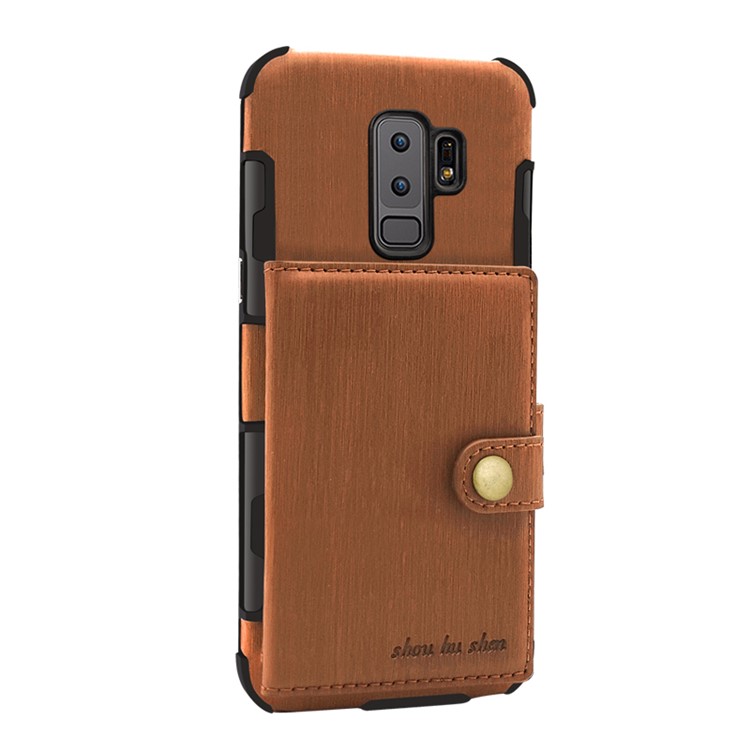 SHOUHUSHEN for Samsung Galaxy S9+ G965 Brushed Card Slots PU Leather Coated Hard Cell Phone Case - Brown-1