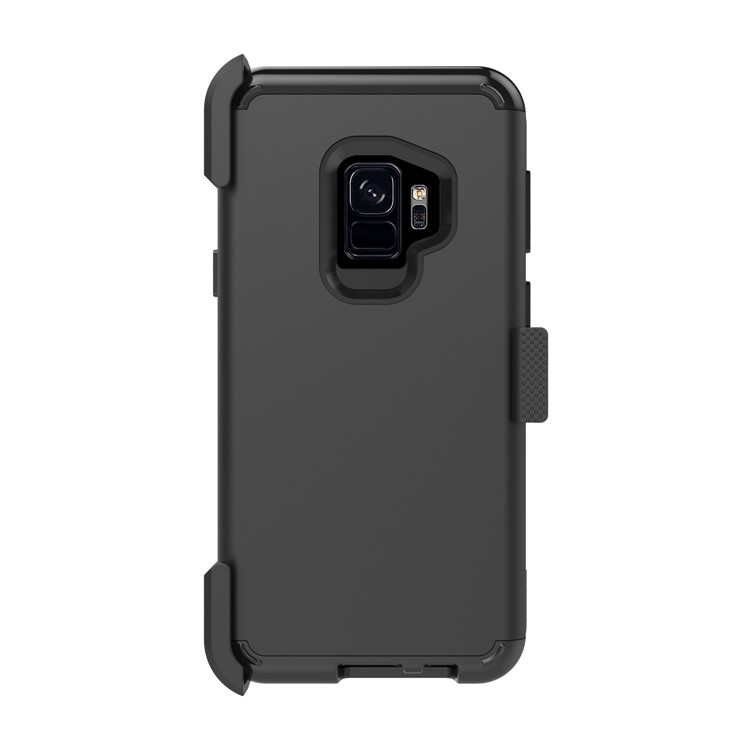 Heavy Duty Rugged PC Silicone Hybrid Belt Clip Rotary Kickstand Case for Samsung Galaxy S9 SM-G960 - Black-3