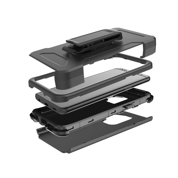 Heavy Duty Rugged PC Silicone Hybrid Belt Clip Rotary Kickstand Case for Samsung Galaxy S9 SM-G960 - Black-7