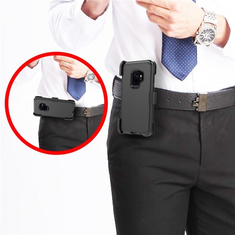 Heavy Duty Rugged PC Silicone Hybrid Belt Clip Rotary Kickstand Case for Samsung Galaxy S9 SM-G960 - Black-8
