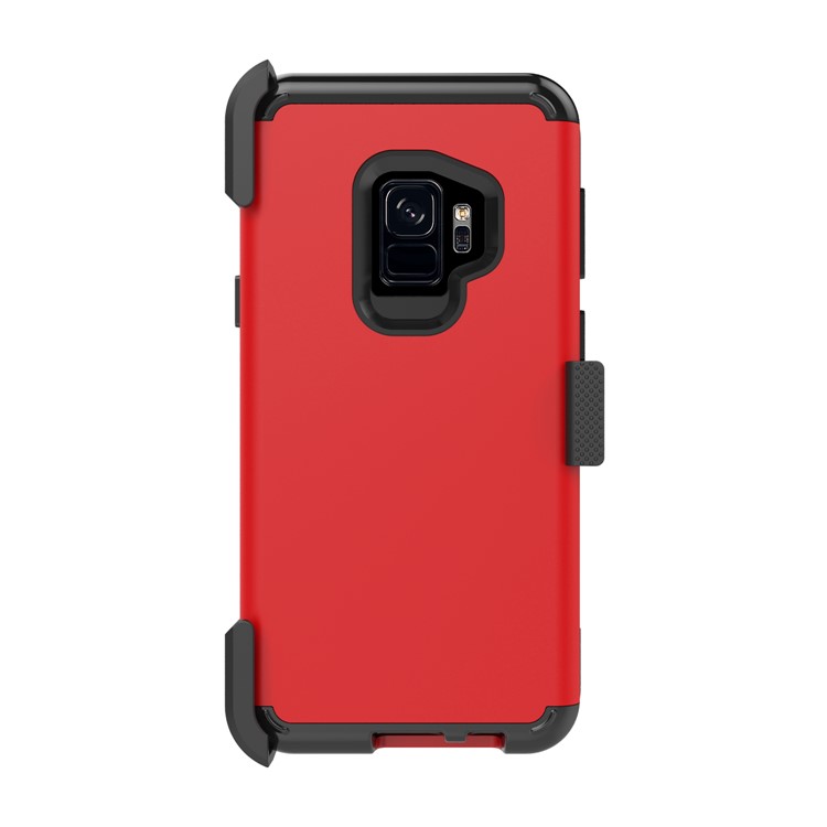 Heavy Duty Rugged PC Silicone Hybrid Belt Clip Rotary Kickstand Cover for Samsung Galaxy S9 SM-G960 - Red-3