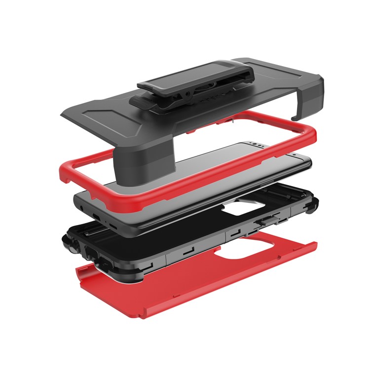 Heavy Duty Rugged PC Silicone Hybrid Belt Clip Rotary Kickstand Cover for Samsung Galaxy S9 SM-G960 - Red-7