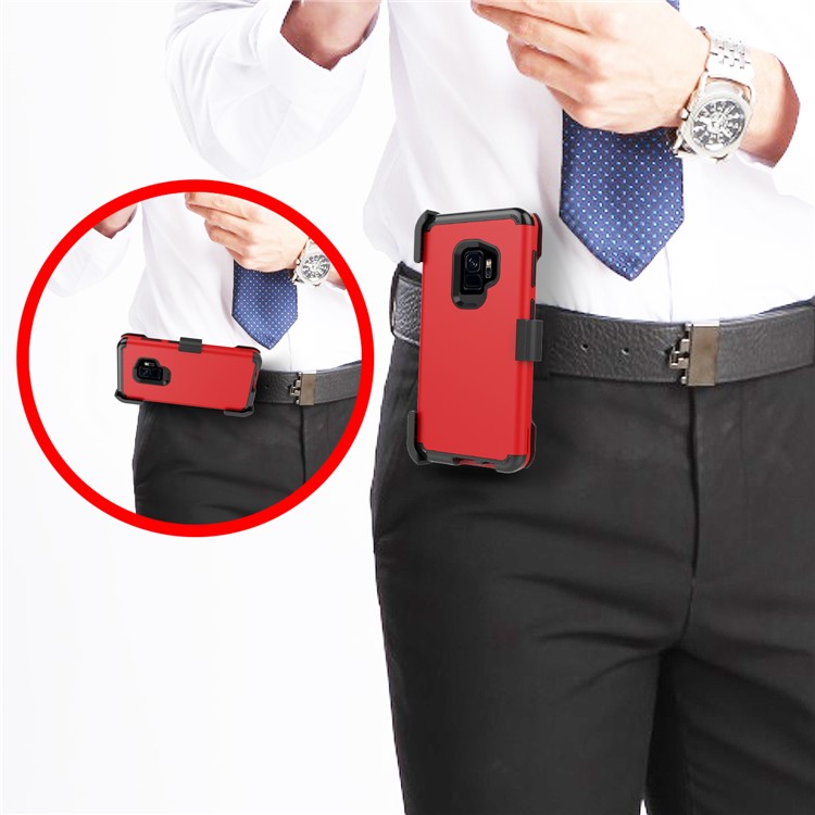 Heavy Duty Rugged PC Silicone Hybrid Belt Clip Rotary Kickstand Cover for Samsung Galaxy S9 SM-G960 - Red-8