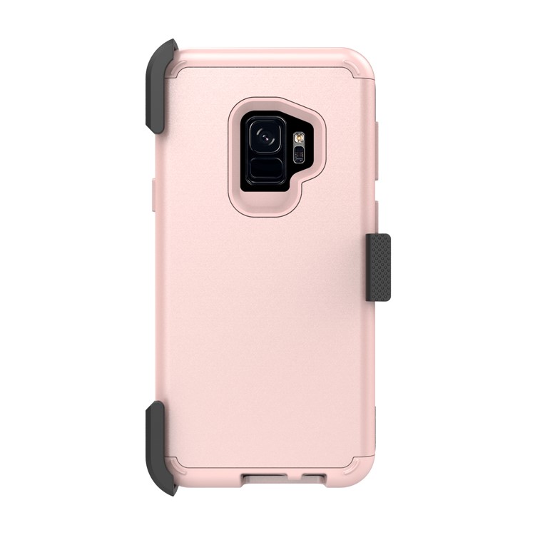 Heavy Duty Rugged PC Silicone Hybrid Belt Clip Rotary Kickstand Shell for Samsung Galaxy S9 SM-G960 - Rose Gold-3