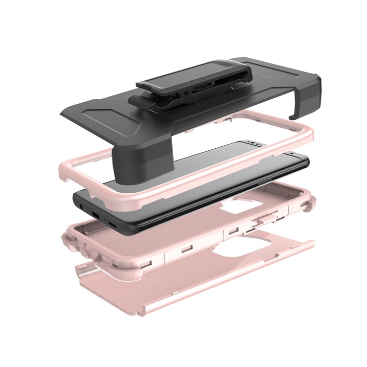Heavy Duty Rugged PC Silicone Hybrid Belt Clip Rotary Kickstand Shell for Samsung Galaxy S9 SM-G960 - Rose Gold-7