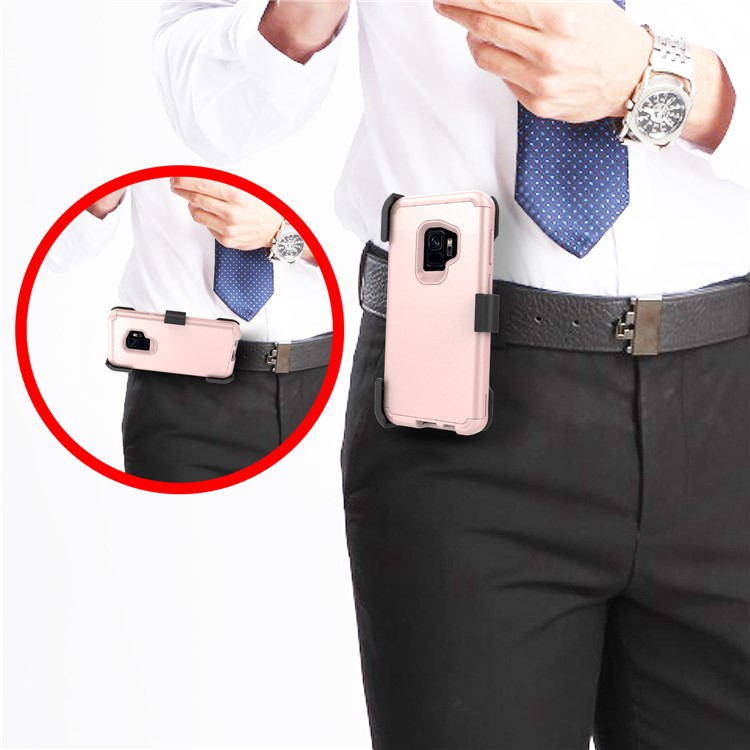 Heavy Duty Rugged PC Silicone Hybrid Belt Clip Rotary Kickstand Shell for Samsung Galaxy S9 SM-G960 - Rose Gold-8