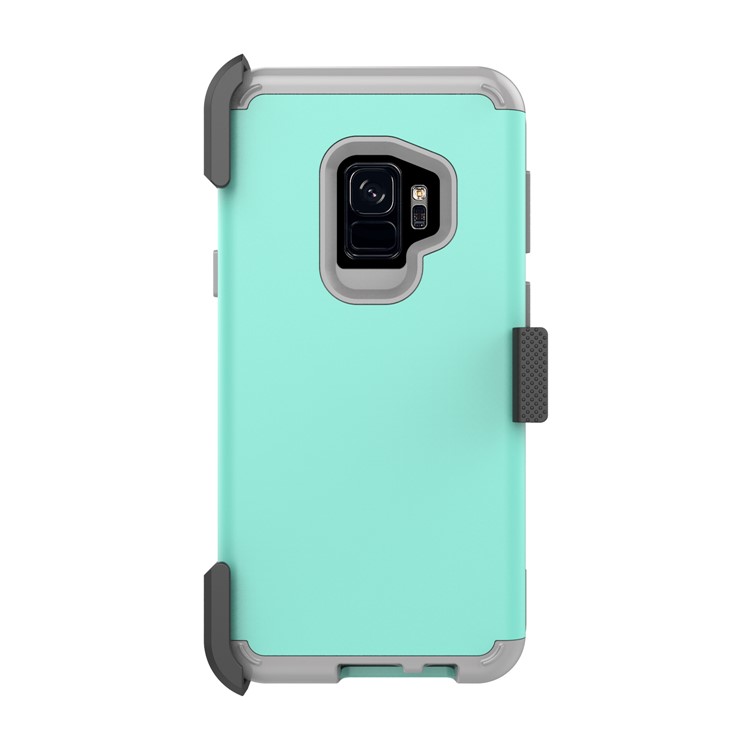 Heavy Duty Rugged PC Silicone Hybrid Belt Clip Rotary Kickstand Casing for Samsung Galaxy S9 SM-G960 - Cyan-3