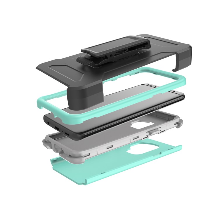 Heavy Duty Rugged PC Silicone Hybrid Belt Clip Rotary Kickstand Casing for Samsung Galaxy S9 SM-G960 - Cyan-7