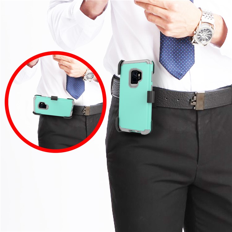 Heavy Duty Rugged PC Silicone Hybrid Belt Clip Rotary Kickstand Casing for Samsung Galaxy S9 SM-G960 - Cyan-8