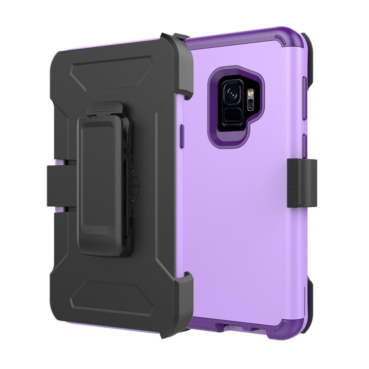 Heavy Duty Rugged PC Silicone Hybrid Belt Clip Rotary Kickstand Mobile Phone Case for Samsung Galaxy S9 SM-G960 - Light Purple-1