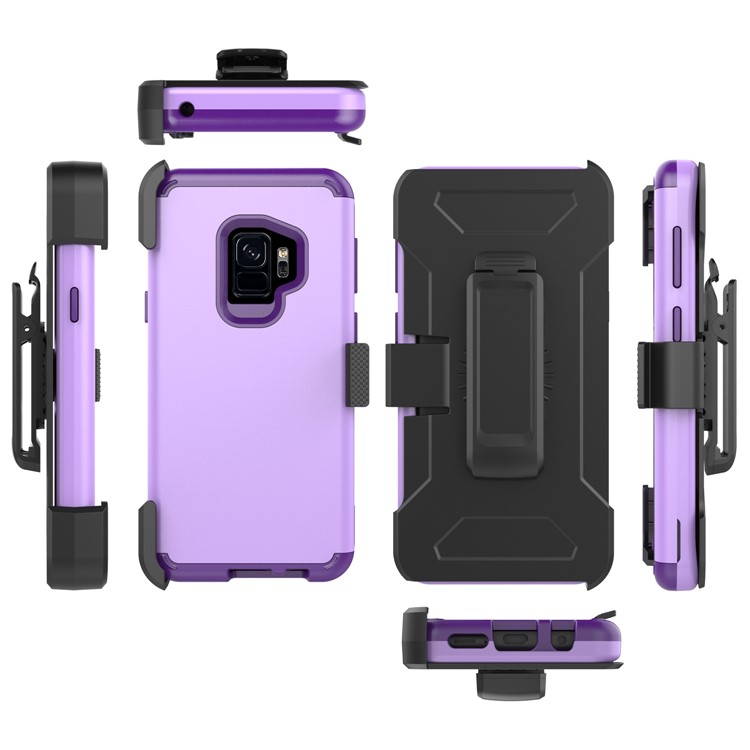 Heavy Duty Rugged PC Silicone Hybrid Belt Clip Rotary Kickstand Mobile Phone Case for Samsung Galaxy S9 SM-G960 - Light Purple-2