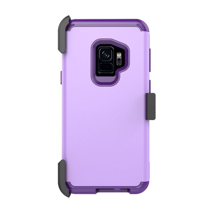 Heavy Duty Rugged PC Silicone Hybrid Belt Clip Rotary Kickstand Mobile Phone Case for Samsung Galaxy S9 SM-G960 - Light Purple-3