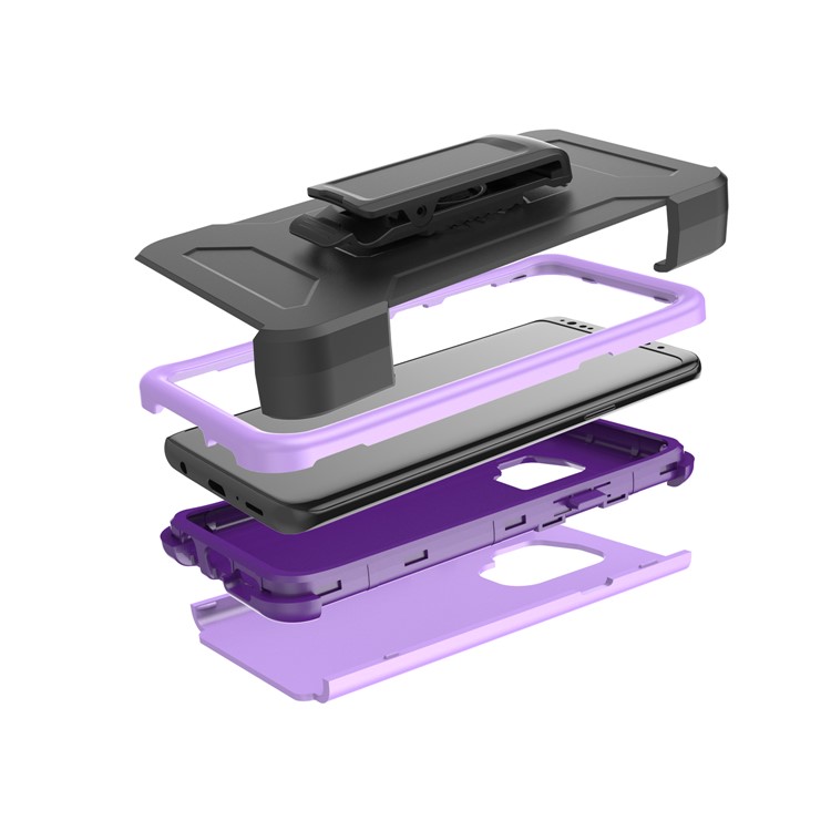 Heavy Duty Rugged PC Silicone Hybrid Belt Clip Rotary Kickstand Mobile Phone Case for Samsung Galaxy S9 SM-G960 - Light Purple-5