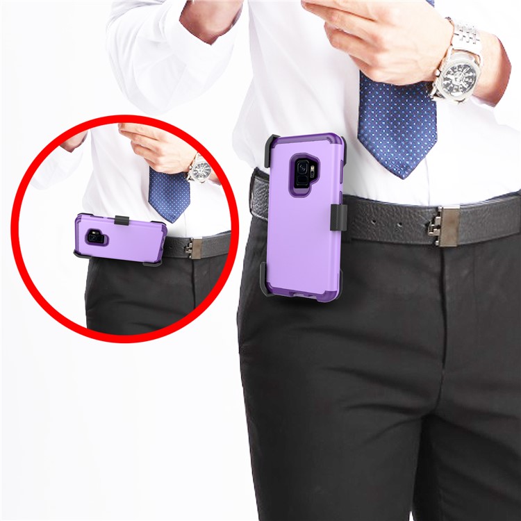 Heavy Duty Rugged PC Silicone Hybrid Belt Clip Rotary Kickstand Mobile Phone Case for Samsung Galaxy S9 SM-G960 - Light Purple-8