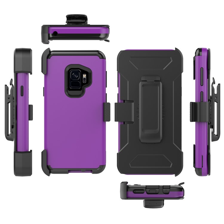 Heavy Duty Rugged PC Silicone Hybrid Belt Clip Rotary Kickstand Cell Phone Case for Samsung Galaxy S9 SM-G960 - Dark Purple-2