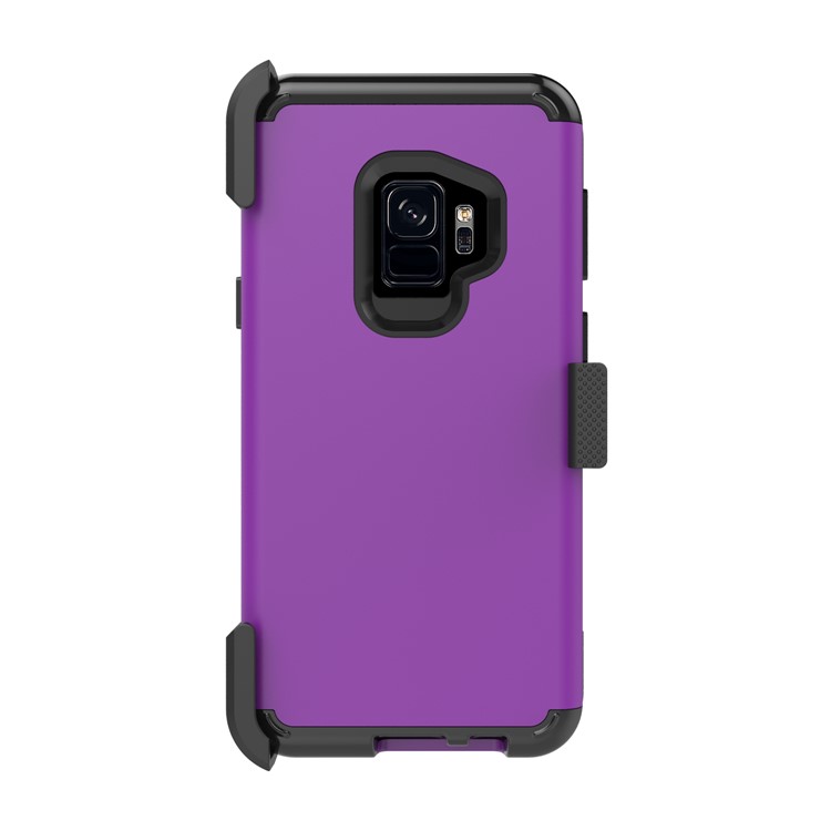 Heavy Duty Rugged PC Silicone Hybrid Belt Clip Rotary Kickstand Cell Phone Case for Samsung Galaxy S9 SM-G960 - Dark Purple-3