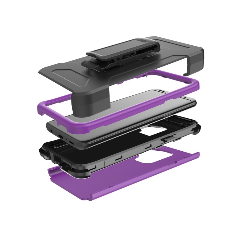 Heavy Duty Rugged PC Silicone Hybrid Belt Clip Rotary Kickstand Cell Phone Case for Samsung Galaxy S9 SM-G960 - Dark Purple-7