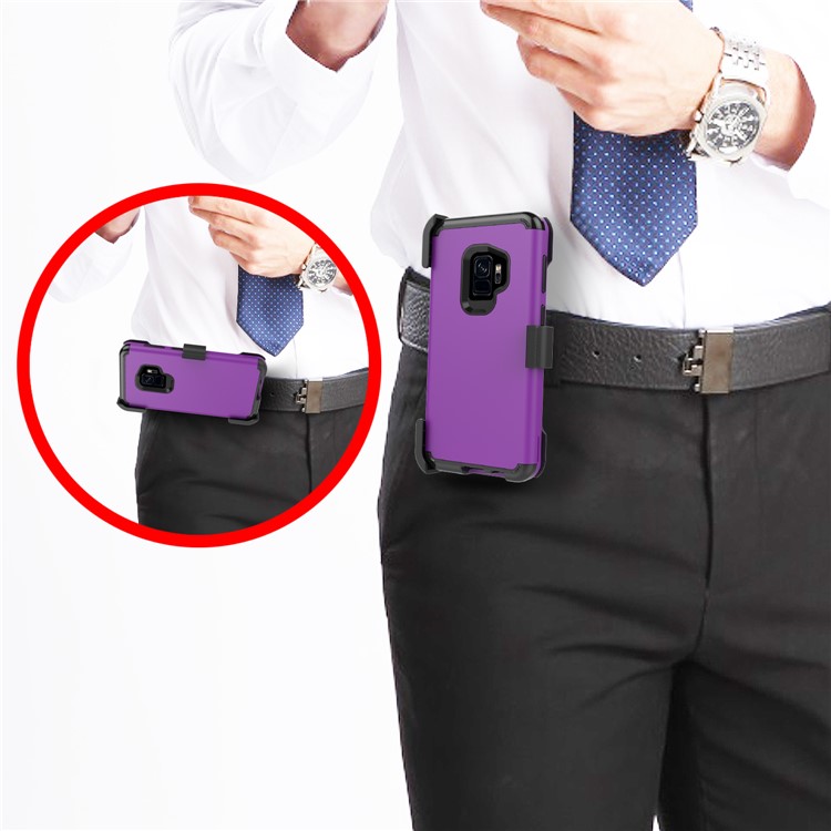 Heavy Duty Rugged PC Silicone Hybrid Belt Clip Rotary Kickstand Cell Phone Case for Samsung Galaxy S9 SM-G960 - Dark Purple-8