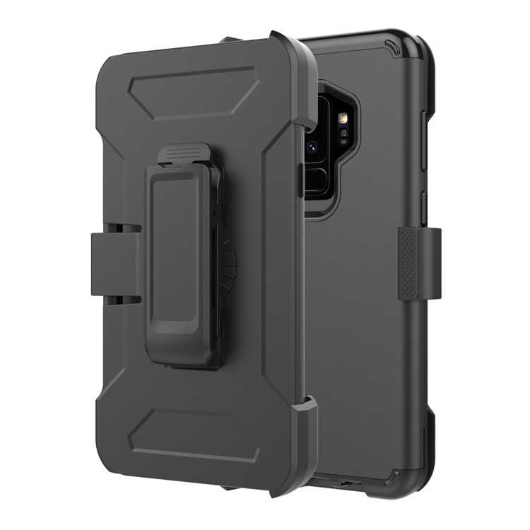 Revolving Kickstand Belt Clip Heavy Duty PC + Silicone Hybrid Case for Samsung Galaxy S9 Plus G965 - Black-2