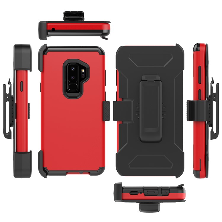 Revolving Kickstand Belt Clip Heavy Duty PC + Silicone Hybrid Cover for Samsung Galaxy S9 Plus G965 - Red-2