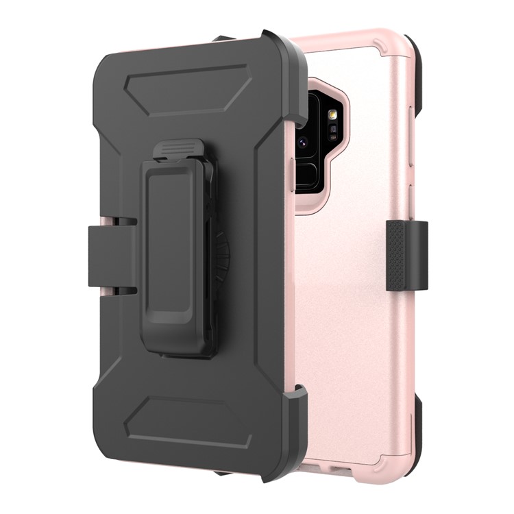 Revolving Kickstand Belt Clip Heavy Duty PC + Silicone Combo Case for Samsung Galaxy S9+ G965 - Rose Gold-1
