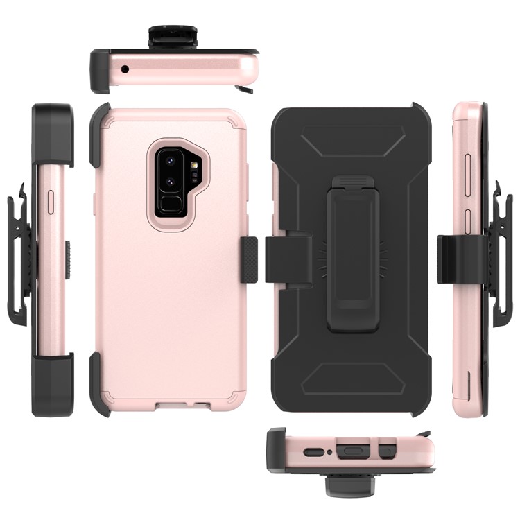 Revolving Kickstand Belt Clip Heavy Duty PC + Silicone Combo Case for Samsung Galaxy S9+ G965 - Rose Gold-2