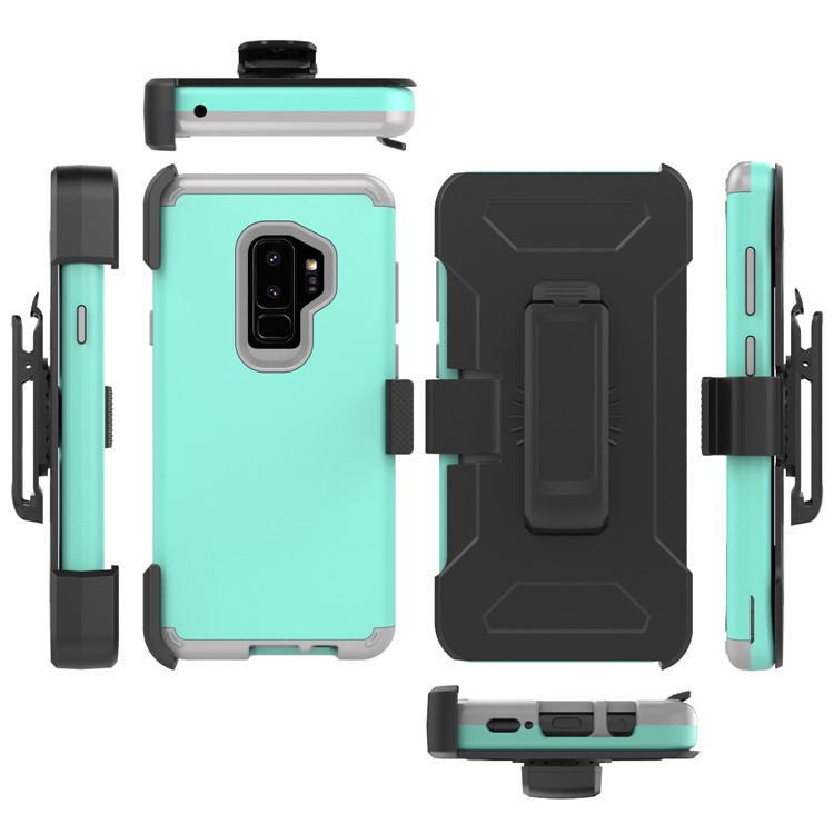 Revolving Kickstand Belt Clip Heavy Duty PC + Silicone Phone Casing for Samsung Galaxy S9 Plus G965 - Cyan-2