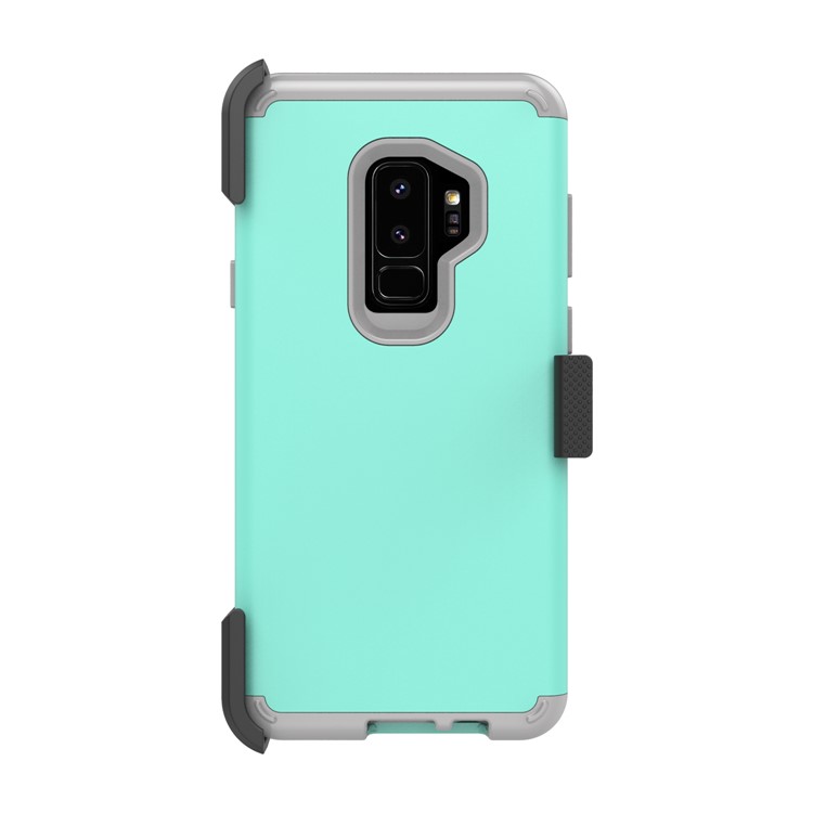 Revolving Kickstand Belt Clip Heavy Duty PC + Silicone Phone Casing for Samsung Galaxy S9 Plus G965 - Cyan-3