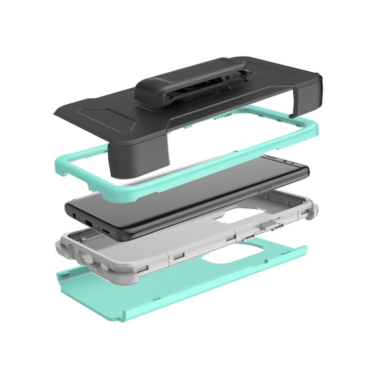 Revolving Kickstand Belt Clip Heavy Duty PC + Silicone Phone Casing for Samsung Galaxy S9 Plus G965 - Cyan-6
