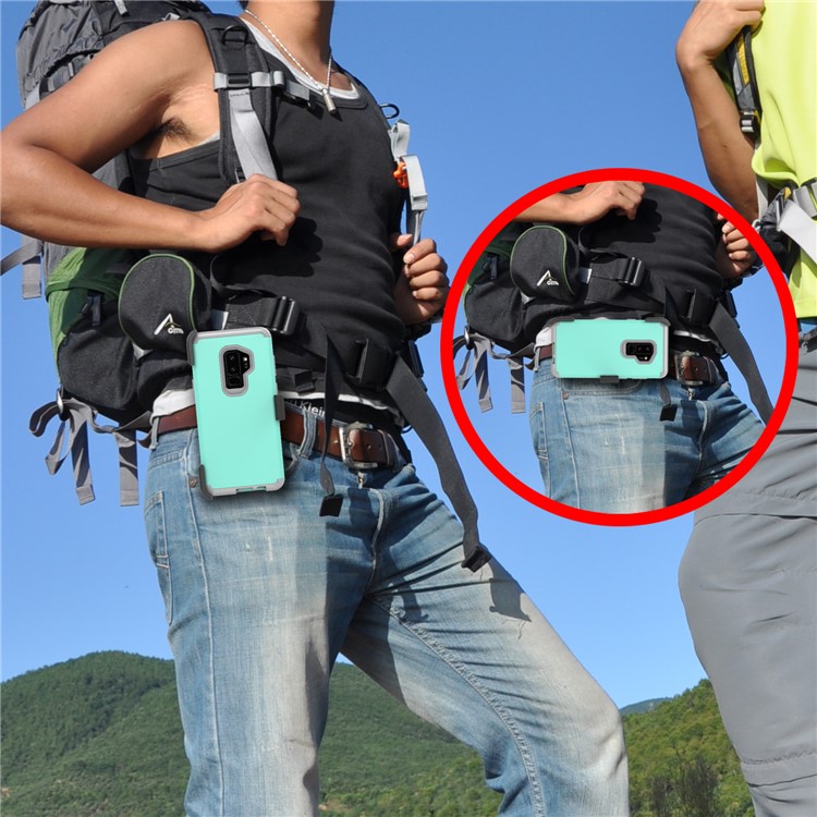 Revolving Kickstand Belt Clip Heavy Duty PC + Silicone Phone Casing for Samsung Galaxy S9 Plus G965 - Cyan-8
