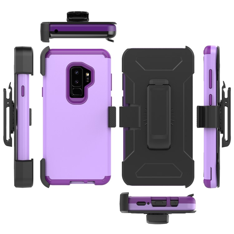 Heavy Duty PC + Silicone Mobile Shell for Samsung Galaxy S9 Plus G965 with Revolving Kickstand Belt Clip - Light Purple-2