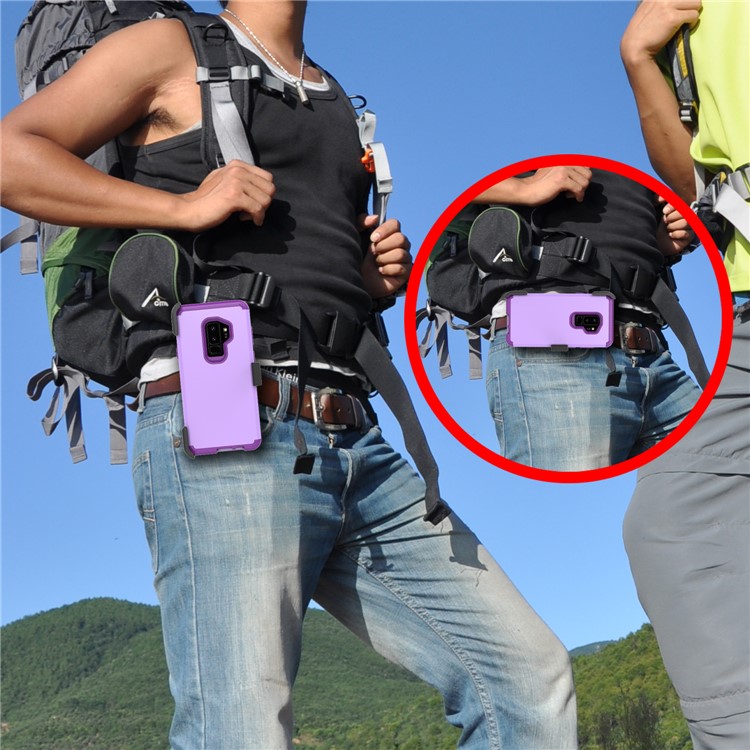 Heavy Duty PC + Silicone Mobile Shell for Samsung Galaxy S9 Plus G965 with Revolving Kickstand Belt Clip - Light Purple-8