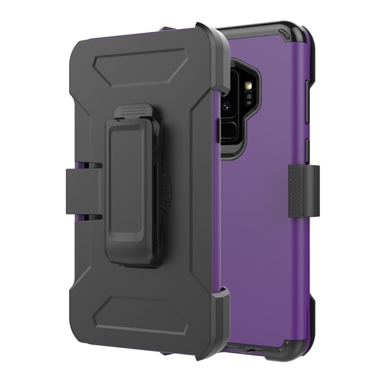 Heavy Duty PC + Silicone Hybrid Case for Samsung Galaxy S9 Plus G965 with Revolving Kickstand Belt Clip - Dark Purple-1