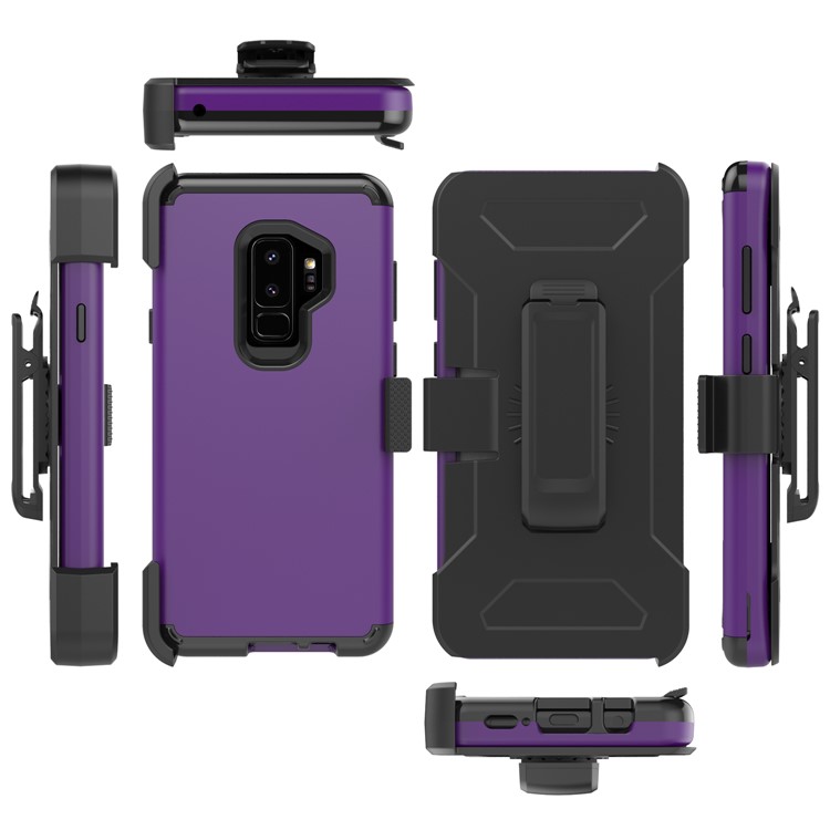 Heavy Duty PC + Silicone Hybrid Case for Samsung Galaxy S9 Plus G965 with Revolving Kickstand Belt Clip - Dark Purple-2