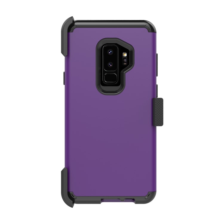 Heavy Duty PC + Silicone Hybrid Case for Samsung Galaxy S9 Plus G965 with Revolving Kickstand Belt Clip - Dark Purple-3