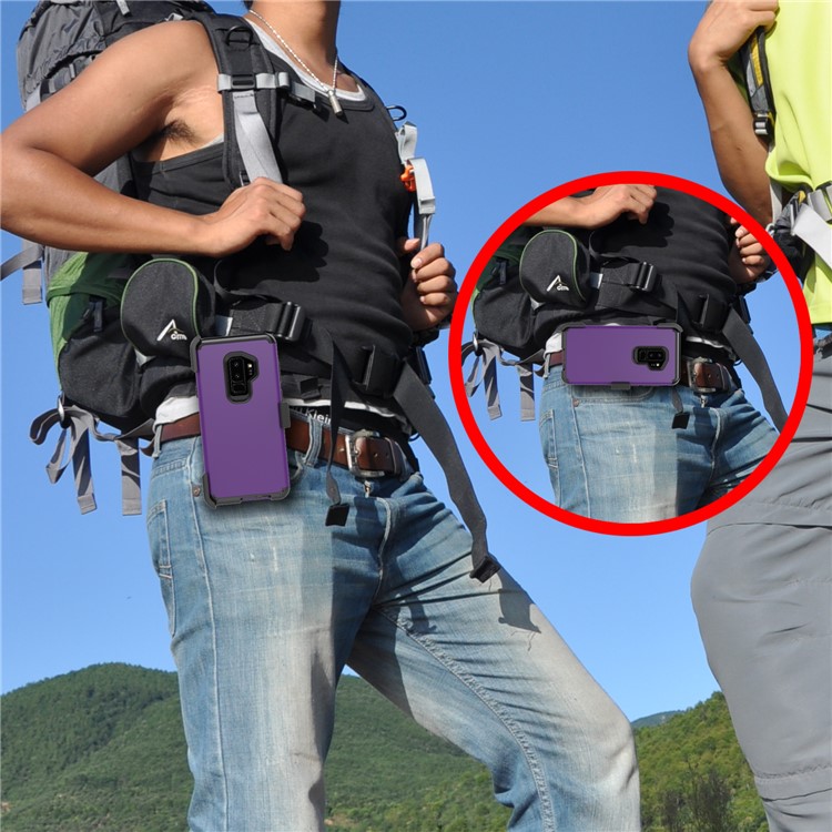 Heavy Duty PC + Silicone Hybrid Case for Samsung Galaxy S9 Plus G965 with Revolving Kickstand Belt Clip - Dark Purple-8