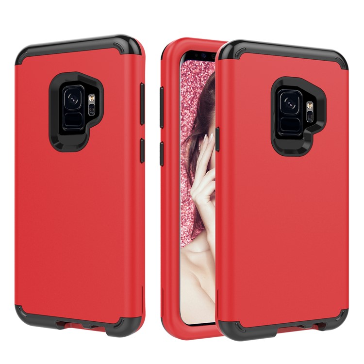 For Samsung Galaxy S9 G960 Heavy Duty 3-piece PC + Silicone Combo Cover - Red-1