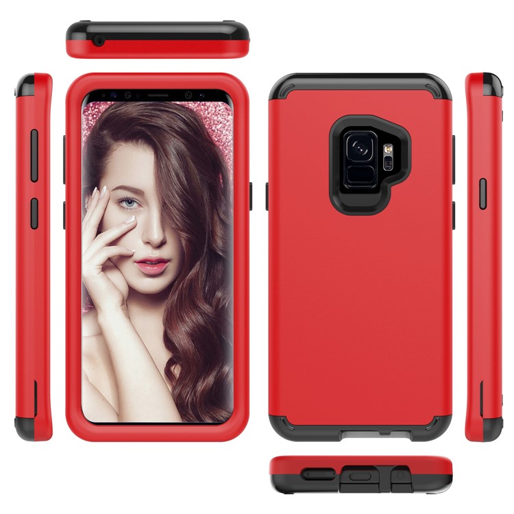 For Samsung Galaxy S9 G960 Heavy Duty 3-piece PC + Silicone Combo Cover - Red-2