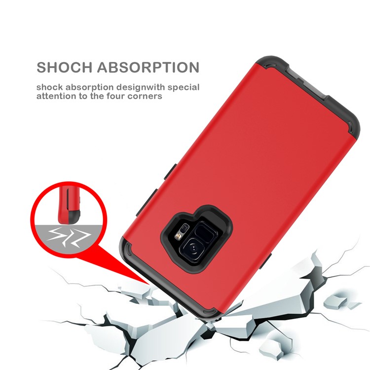 For Samsung Galaxy S9 G960 Heavy Duty 3-piece PC + Silicone Combo Cover - Red-6
