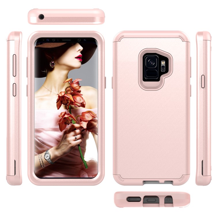 For Samsung Galaxy S9 G960 Heavy Duty 3-piece PC + Silicone Hybrid Back Case - Rose Gold-2