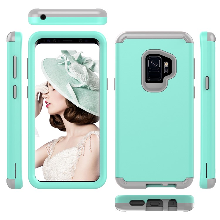 For Samsung Galaxy S9 G960 Heavy Duty 3-piece PC + Silicone Combo Phone Casing - Cyan-2