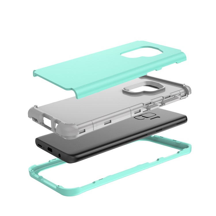 For Samsung Galaxy S9 G960 Heavy Duty 3-piece PC + Silicone Combo Phone Casing - Cyan-7