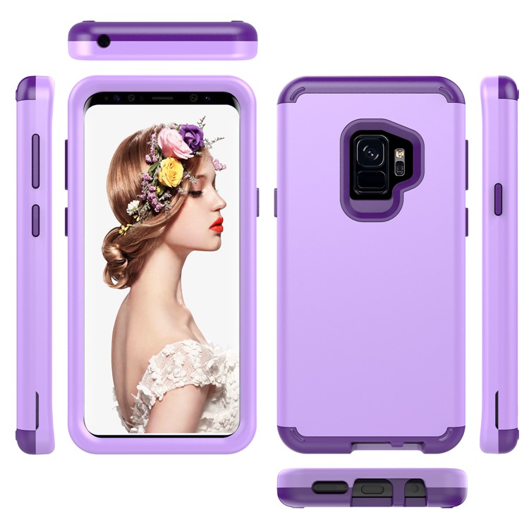 For Samsung Galaxy S9 G960 Heavy Duty 3-piece PC + Silicone Hybrid Mobile Shell - Light Purple-2