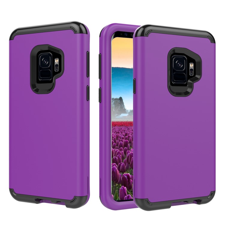 For Samsung Galaxy S9 G960 Heavy Duty 3-piece PC + Silicone Cell Phone Case - Dark Purple-1