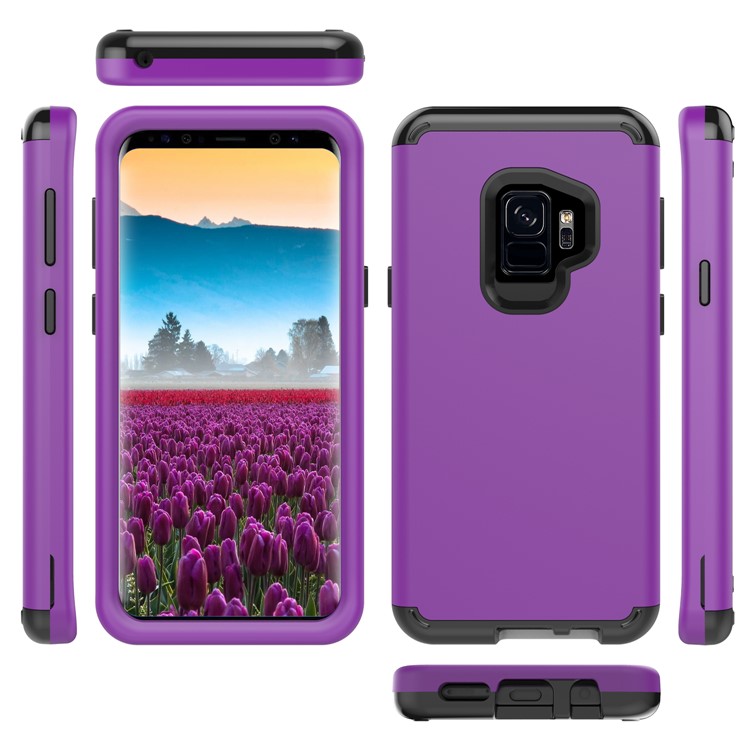 For Samsung Galaxy S9 G960 Heavy Duty 3-piece PC + Silicone Cell Phone Case - Dark Purple-2