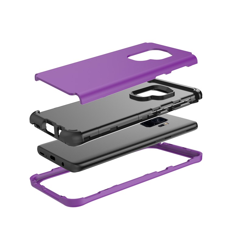 For Samsung Galaxy S9 G960 Heavy Duty 3-piece PC + Silicone Cell Phone Case - Dark Purple-7