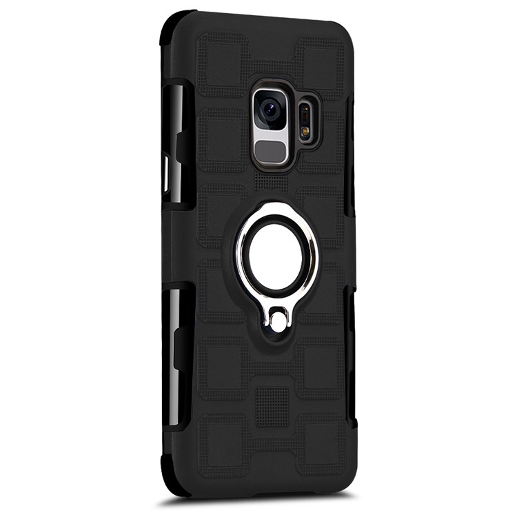 For Samsung Galaxy S9 G960 Geometric Pattern TPU PC Hybrid Case with Magnetic Car Mount Ring Holder - Black-2