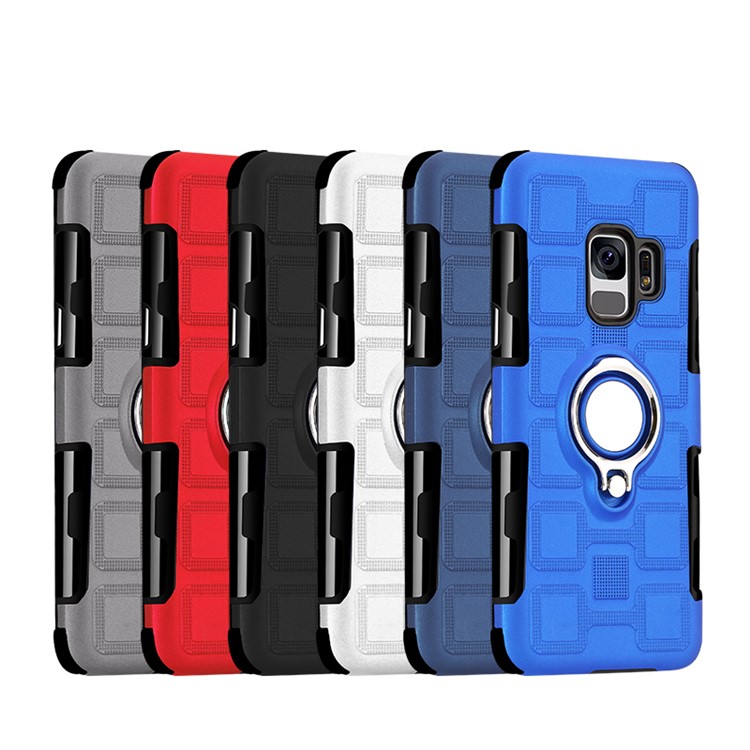 For Samsung Galaxy S9 G960 Geometric Pattern TPU PC Hybrid Case with Magnetic Car Mount Ring Holder - Black-3